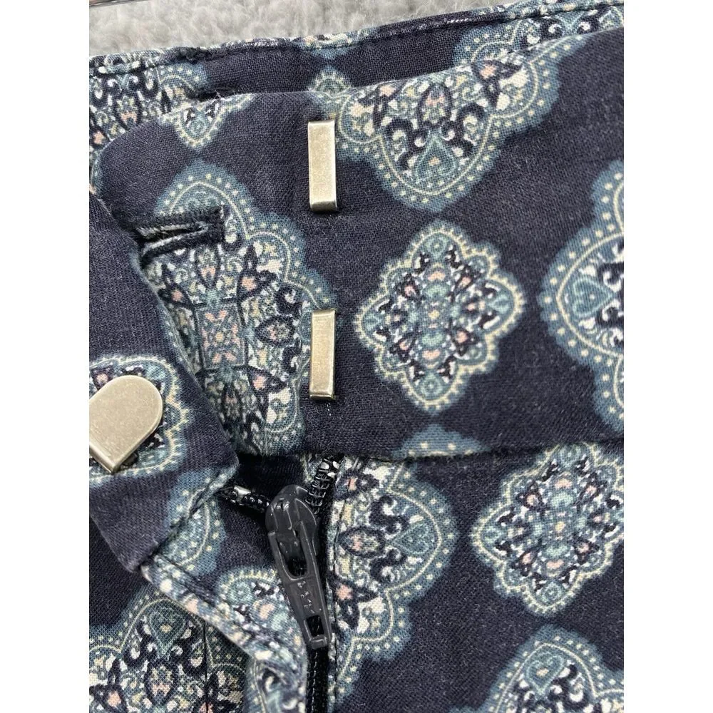 ANN TAYLOR Womens Casual Pocket Pants Navy Blue Geometric Straight Leg Blue Sz 4